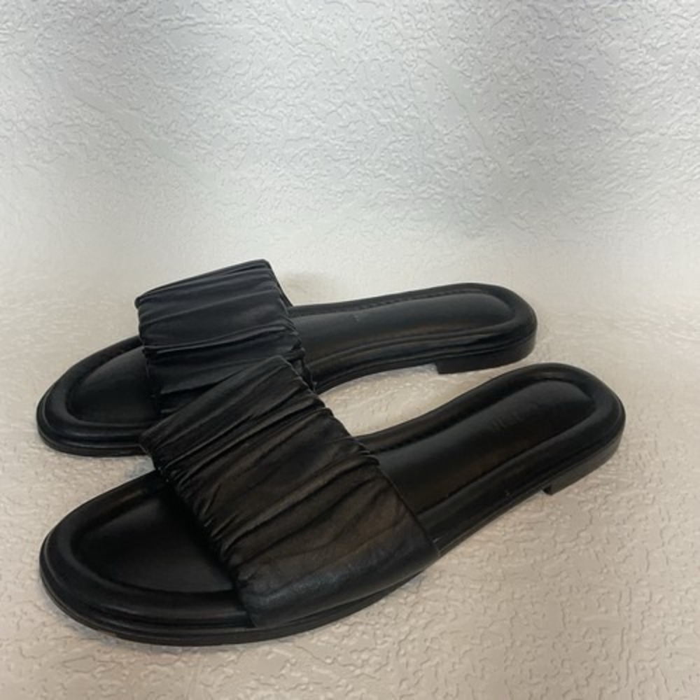 J. Crew‎ Menorca Scrunchie Strap Slide Black Sandals Women 9 Cambodia Leather